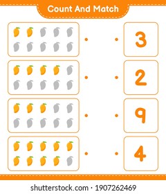Count and match, count the number of Mango and match with right numbers. Educational children game, printable worksheet, vector illustration