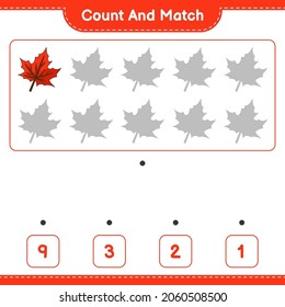 Count and match, count the number of Maple Leaf and match with the right numbers. Educational children game, printable worksheet, vector illustration