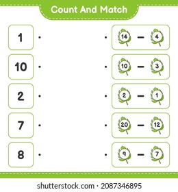 Count and match, count the number of Monstera and match with the right numbers. Educational children game, printable worksheet, vector illustration