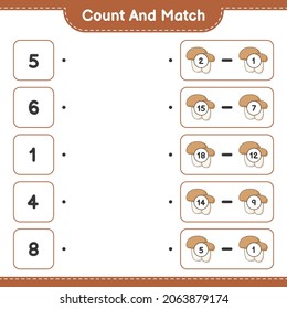 Count and match, count the number of Mushroom Boletus and match with the right numbers. Educational children game, printable worksheet, vector illustration