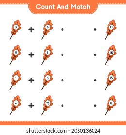 Count and match, count the number of Oak Leaf and match with the right numbers. Educational children game, printable worksheet, vector illustration