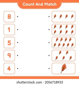 Count and match, count the number of Oak Leaf and match with the right numbers. Educational children game, printable worksheet, vector illustration