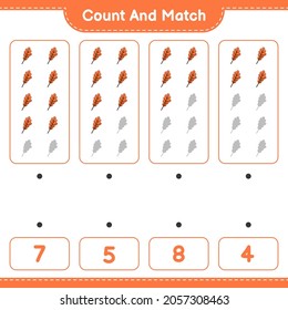 Count and match, count the number of Oak Leaf and match with the right numbers. Educational children game, printable worksheet, vector illustration