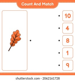 Count and match, count the number of Oak Leaf and match with the right numbers. Educational children game, printable worksheet, vector illustration