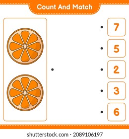 Count and match, count the number of Orange and match with the right numbers. Educational children game, printable worksheet, vector illustration