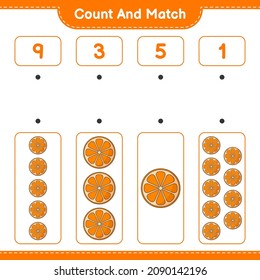 Count and match, count the number of Orange and match with the right numbers. Educational children game, printable worksheet, vector illustration