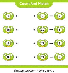 Count and match, count the number of Pacifier and match with the right numbers. Educational children game, printable worksheet, vector illustration