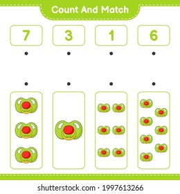 Count and match, count the number of Pacifier and match with the right numbers. Educational children game, printable worksheet, vector illustration