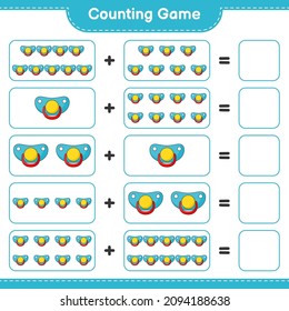 Count and match, count the number of Pacifier and match with the right numbers. Educational children game, printable worksheet, vector illustration