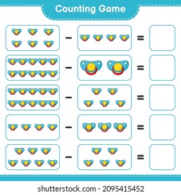 Count and match, count the number of Pacifier and match with the right numbers. Educational children game, printable worksheet, vector illustration
