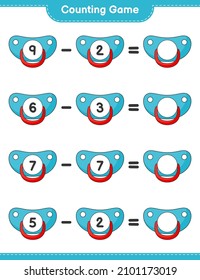 Count and match, count the number of Pacifier and match with the right numbers. Educational children game, printable worksheet, vector illustration