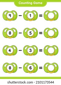 Count and match, count the number of Pacifier and match with the right numbers. Educational children game, printable worksheet, vector illustration