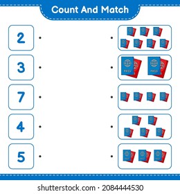 Count and match, count the number of Passport and match with the right numbers. Educational children game, printable worksheet, vector illustration