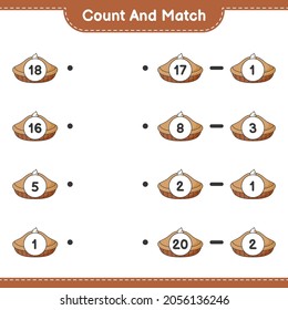 Count and match, count the number of Pie and match with the right numbers. Educational children game, printable worksheet, vector illustration