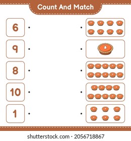 Count and match, count the number of Pie and match with the right numbers. Educational children game, printable worksheet, vector illustration