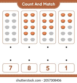 Count and match, count the number of Pie and match with the right numbers. Educational children game, printable worksheet, vector illustration