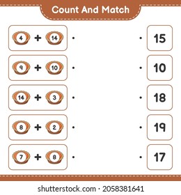 Contar y coincidir, contar el número de Pie y coincidir con los números correctos. Juego infantil educativo, hoja de cálculo imprimible, ilustración vectorial