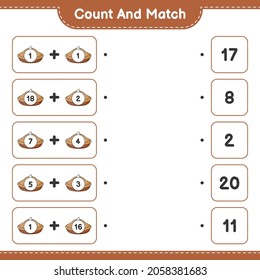 Count and match, count the number of Pie and match with the right numbers. Educational children game, printable worksheet, vector illustration