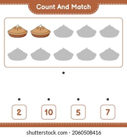 Count and match, count the number of Pie and match with the right numbers. Educational children game, printable worksheet, vector illustration
