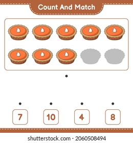 Count and match, count the number of Pie and match with the right numbers. Educational children game, printable worksheet, vector illustration
