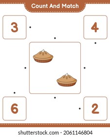 Count and match, count the number of Pie and match with the right numbers. Educational children game, printable worksheet, vector illustration