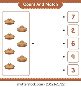 Count and match, count the number of Pie and match with the right numbers. Educational children game, printable worksheet, vector illustration