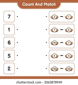Count and match, count the number of Pie and match with the right numbers. Educational children game, printable worksheet, vector illustration