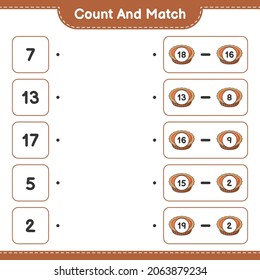 Count and match, count the number of Pie and match with the right numbers. Educational children game, printable worksheet, vector illustration