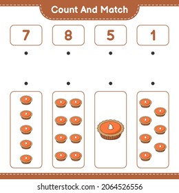 Count and match, count the number of Pie and match with the right numbers. Educational children game, printable worksheet, vector illustration