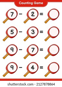 Count and match, count the number of Ping Pong Racket and match with the right numbers. Educational children game, printable worksheet, vector illustration