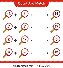 Count and match, count the number of Ping Pong Racket and match with the right numbers. Educational children game, printable worksheet, vector illustration