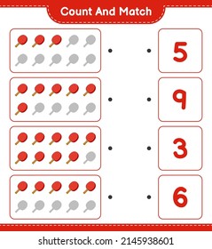 Count and match, count the number of Ping Pong Racket and match with the right numbers. Educational children game, printable worksheet, vector illustration