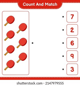 Count and match, count the number of Ping Pong Racket and match with the right numbers. Educational children game, printable worksheet, vector illustration