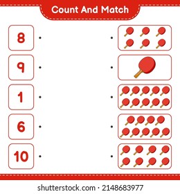 Count and match, count the number of Ping Pong Racket and match with the right numbers. Educational children game, printable worksheet, vector illustration