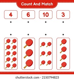 Count and match, count the number of Ping Pong Racket and match with the right numbers. Educational children game, printable worksheet, vector illustration