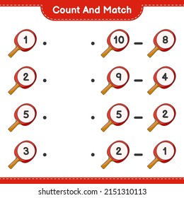 Count and match, count the number of Ping Pong Racket and match with the right numbers. Educational children game, printable worksheet, vector illustration