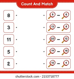 Count and match, count the number of Ping Pong Racket and match with the right numbers. Educational children game, printable worksheet, vector illustration