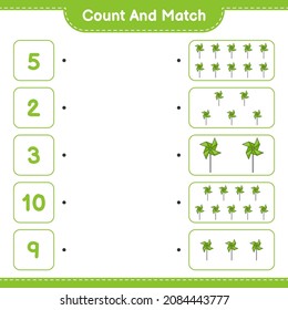Count and match, count the number of Pinwheels and match with the right numbers. Educational children game, printable worksheet, vector illustration