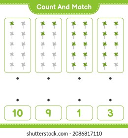 Count and match, count the number of Pinwheels and match with the right numbers. Educational children game, printable worksheet, vector illustration