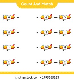 Count and match, count the number of Plane and match with the right numbers. Educational children game, printable worksheet, vector illustration