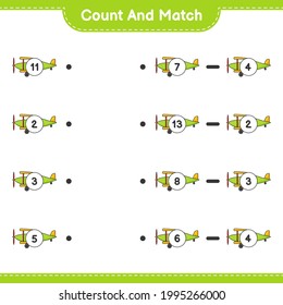 Count and match, count the number of Plane and match with the right numbers. Educational children game, printable worksheet, vector illustration