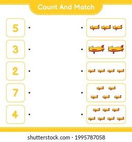 Count and match, count the number of Plane and match with the right numbers. Educational children game, printable worksheet, vector illustration