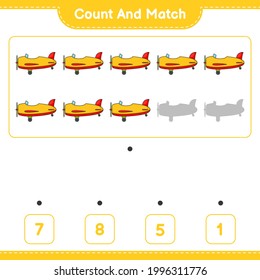 Count and match, count the number of Plane and match with the right numbers. Educational children game, printable worksheet, vector illustration