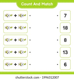Contar y coincidir, contar el número de Plano y coincidir con los números correctos. Juego infantil educativo, hoja de cálculo imprimible, ilustración vectorial