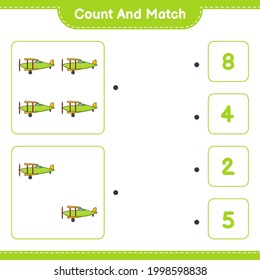 Count and match, count the number of Plane and match with the right numbers. Educational children game, printable worksheet, vector illustration