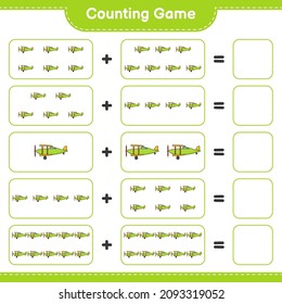 Count and match, count the number of Plane and match with the right numbers. Educational children game, printable worksheet, vector illustration