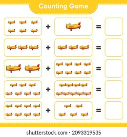 Contar y coincidir, contar el número de Plano y coincidir con los números correctos. Juego infantil educativo, hoja de cálculo imprimible, ilustración vectorial