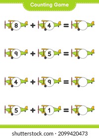 Count and match, count the number of Plane and match with the right numbers. Educational children game, printable worksheet, vector illustration