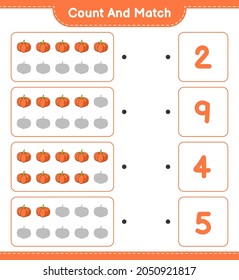 Count and match, count the number of Pumpkin and match with the right numbers. Educational children game, printable worksheet, vector illustration