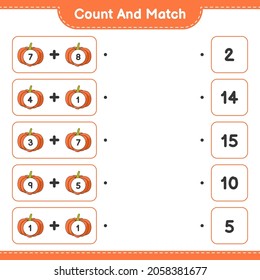 Count and match, count the number of Pumpkin and match with the right numbers. Educational children game, printable worksheet, vector illustration